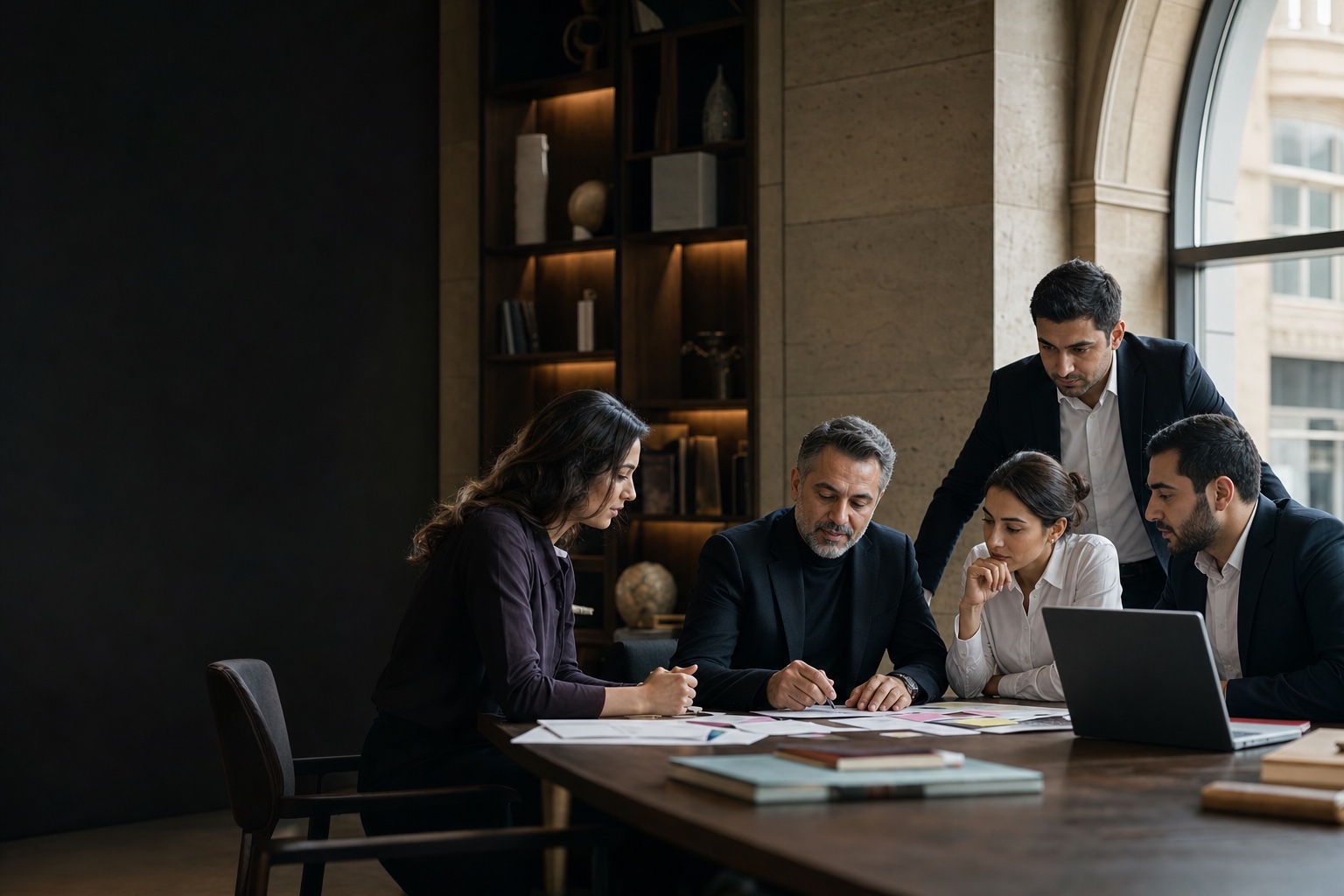 A team discussing employer strategy around a table
